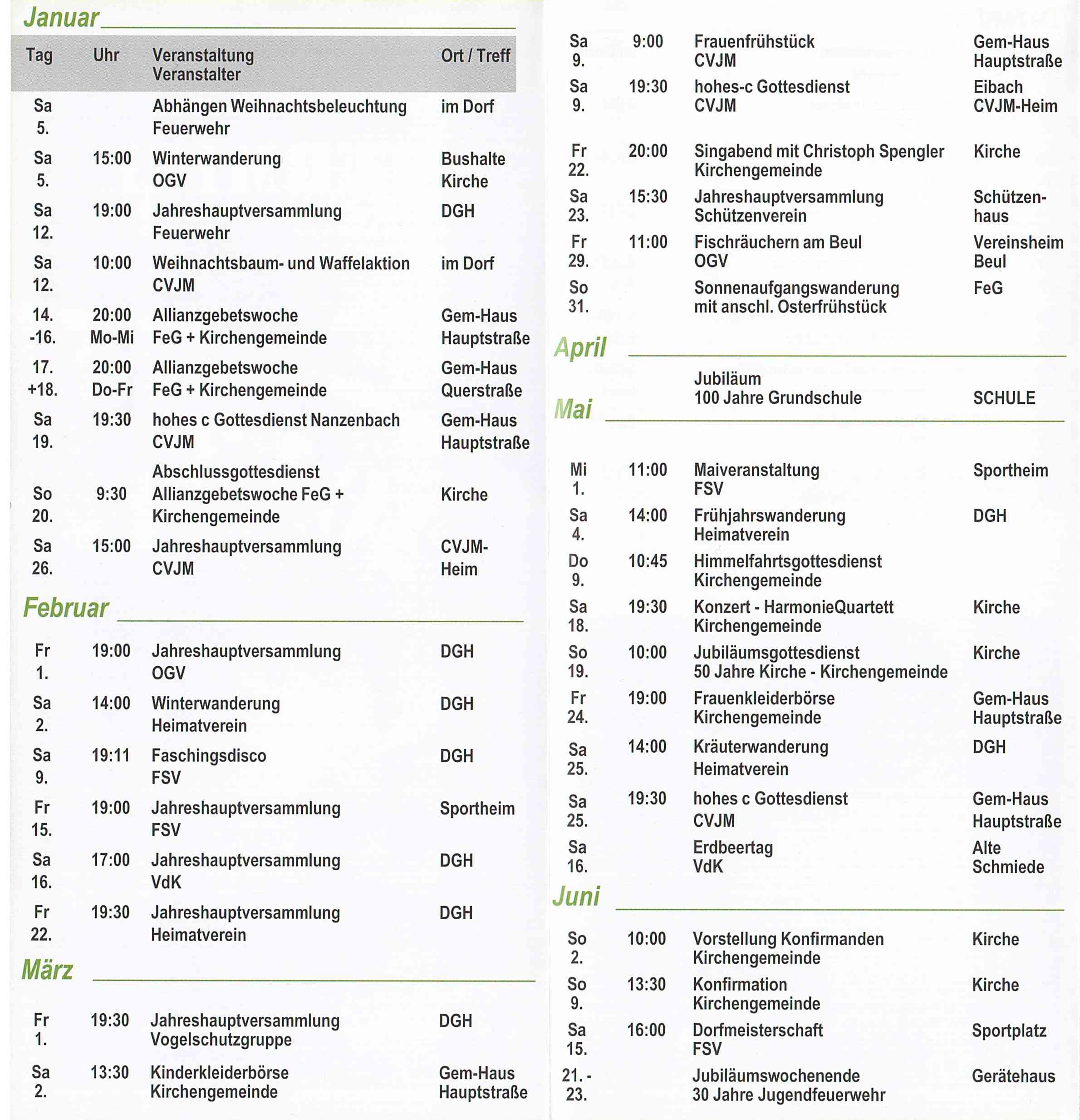 Termine Januar - Juni 2013