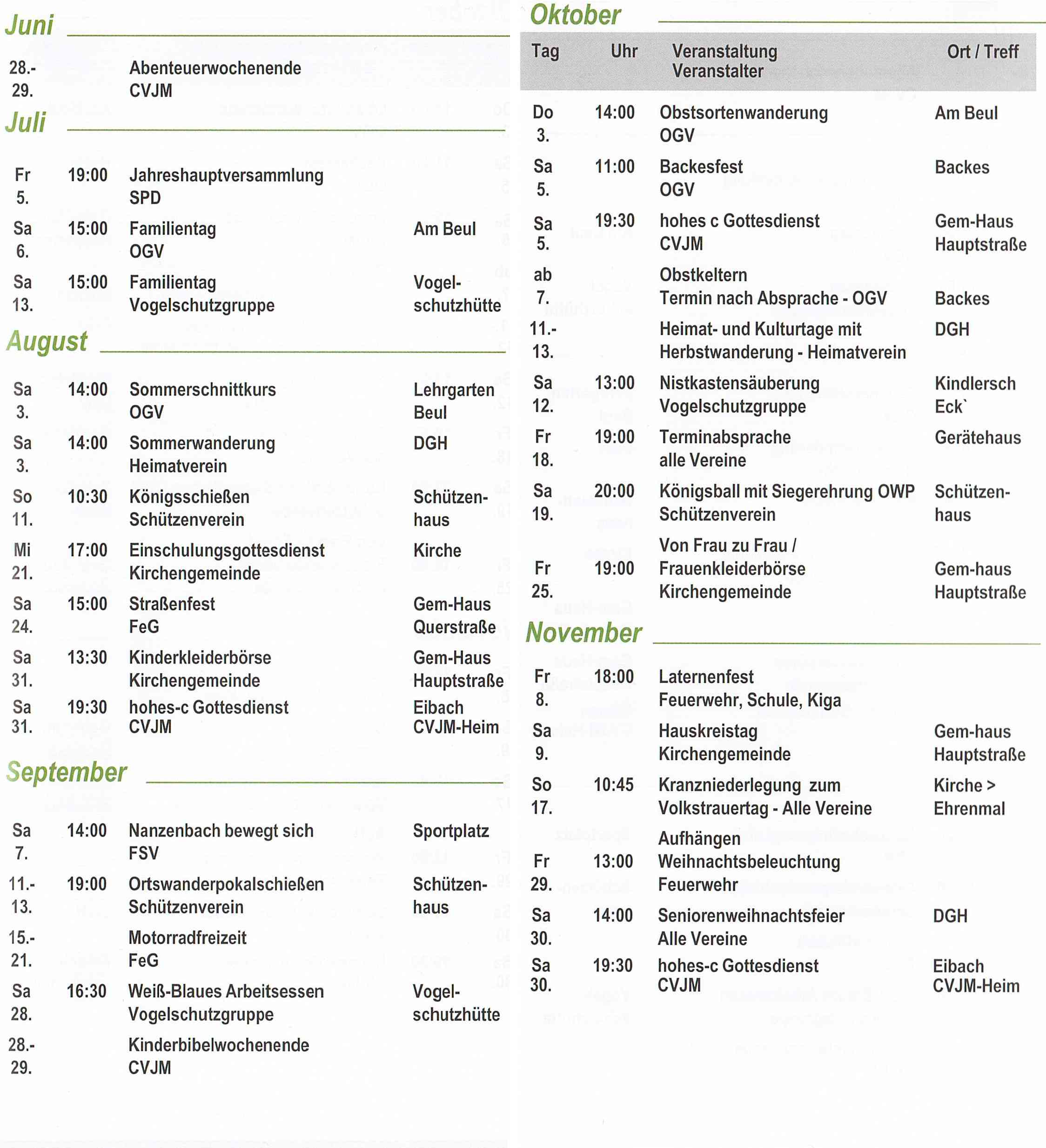 Termine Juni - November 2013